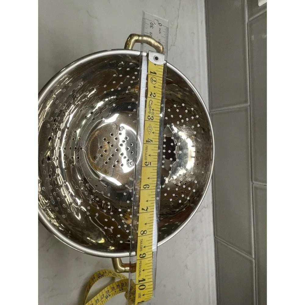 Vintage Solid Korean Copper Colander Footed Strainer Brass Handles Farmhouse 9
